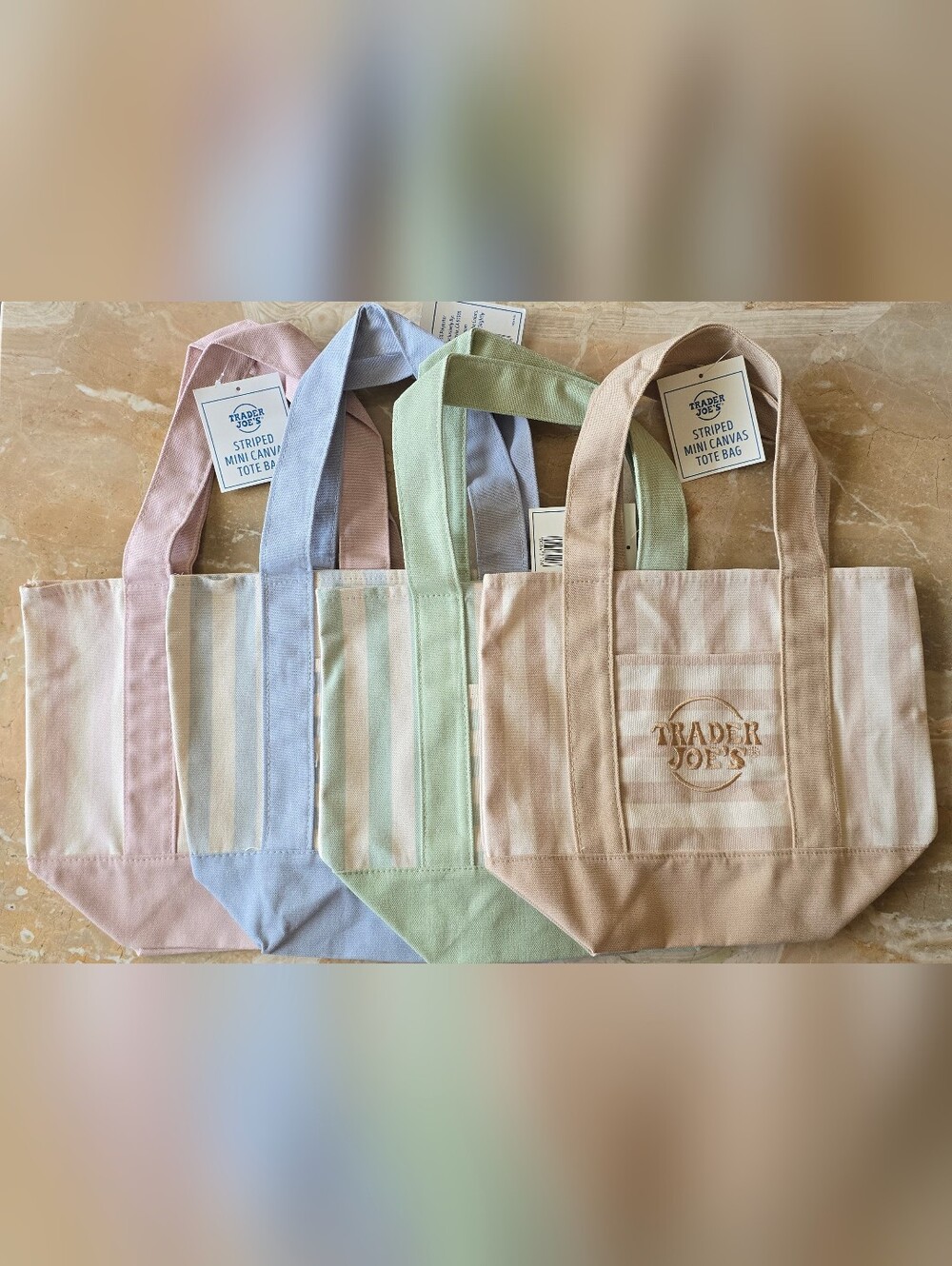 Trader Joe's Striped Mini Canvas Totes 4pc NTW